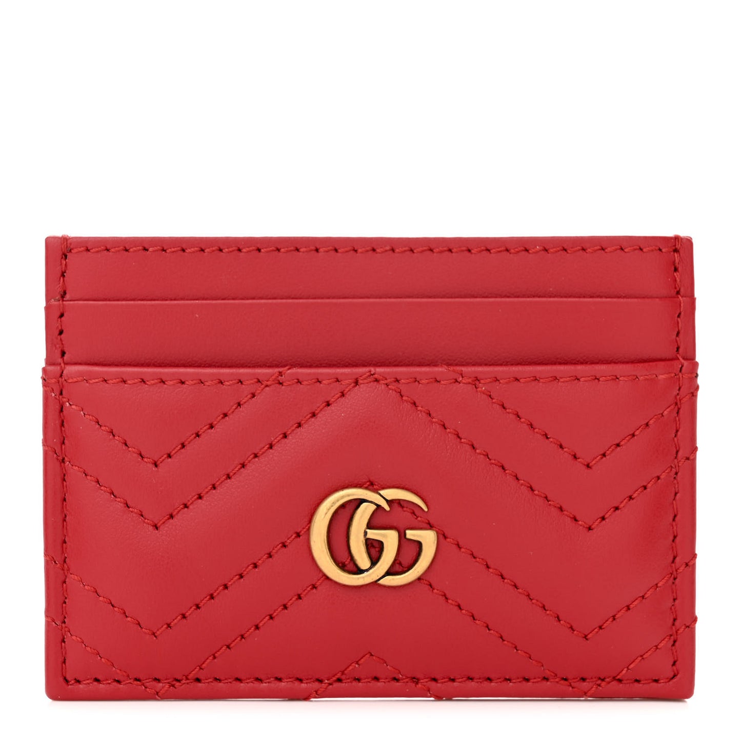 Calfskin Matelasse GG Marmont Card Holder Hibiscus Red
