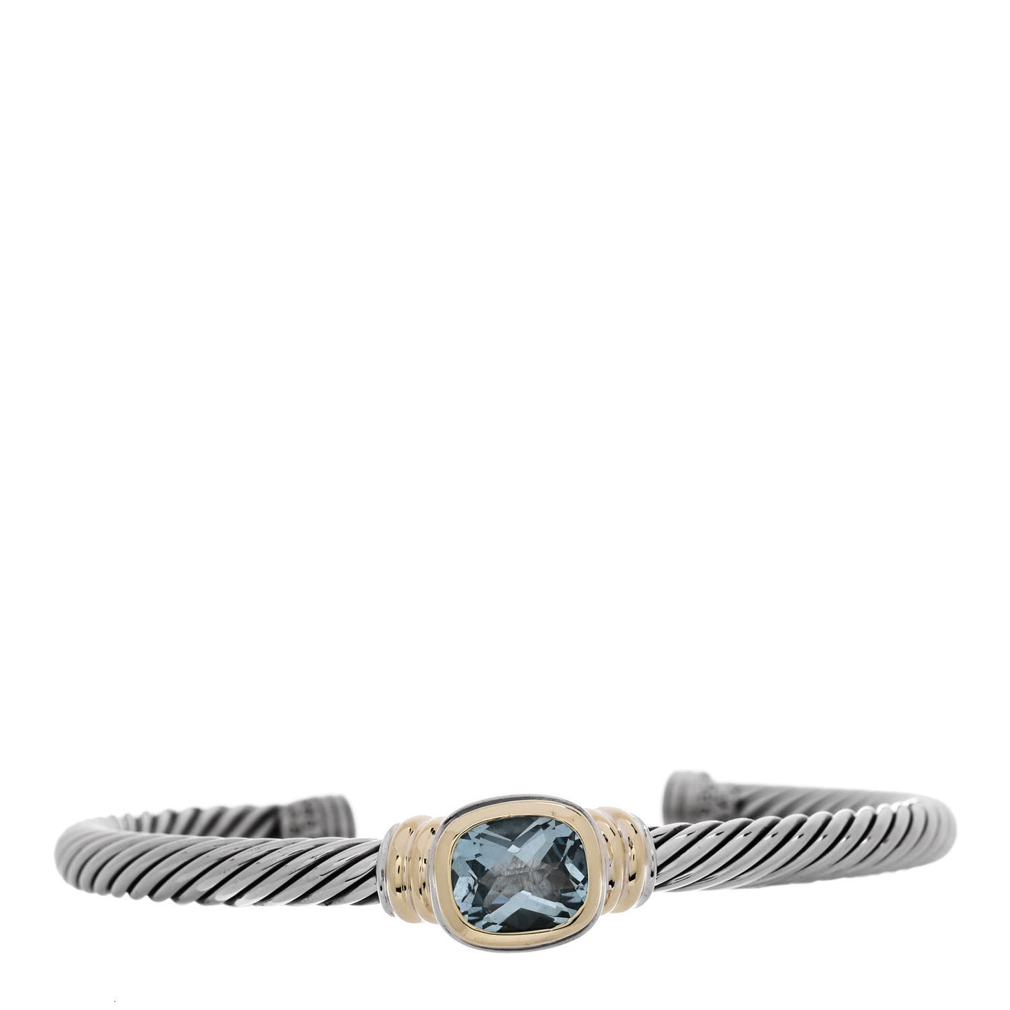 Sterling Silver 14K Yellow Gold Blue Topaz 5mm Cable Classics Station Bracelet