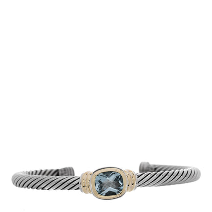 David Yurman Sterling Silver 14K Yellow Gold Blue Topaz 5mm Cable Classics Station Bracelet 1 of 3