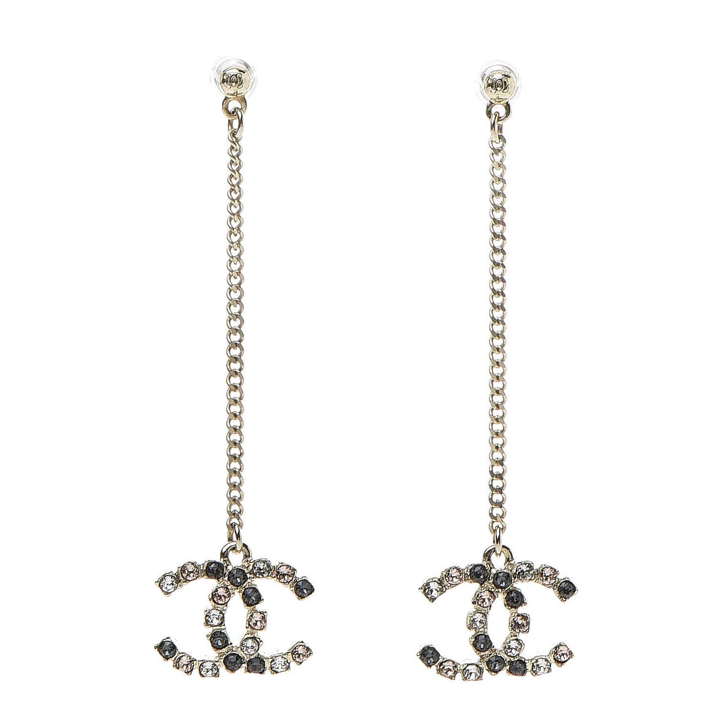 Crystal CC Drop Earrings Pink Grey Gold