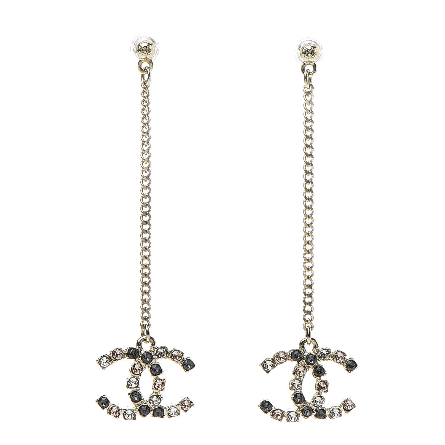 Chanel Crystal CC Drop Earrings Pink Grey Gold 1 of 5