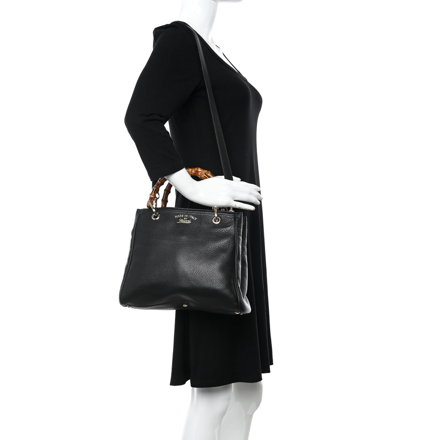Calfskin Small Bamboo Shopper Tote Black