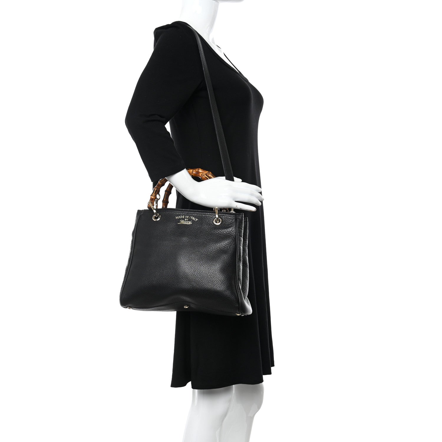 Gucci Calfskin Small Bamboo Shopper Tote Black 2 of 11