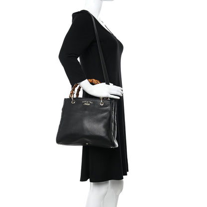 Gucci Calfskin Small Bamboo Shopper Tote Black 2 of 11