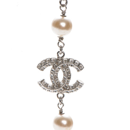 Chanel Pearl Baguette Crystal CC Long Necklace Silver 4 of 6