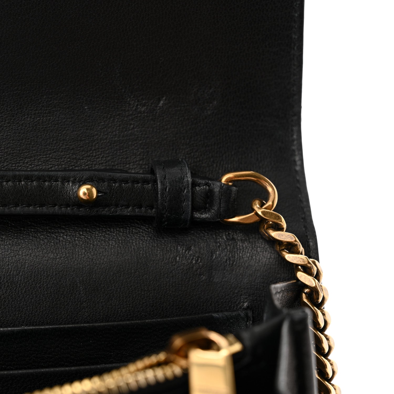 Saint Laurent Lambskin Carre Quilted Cassandre Chain Wallet Black 16 of 23