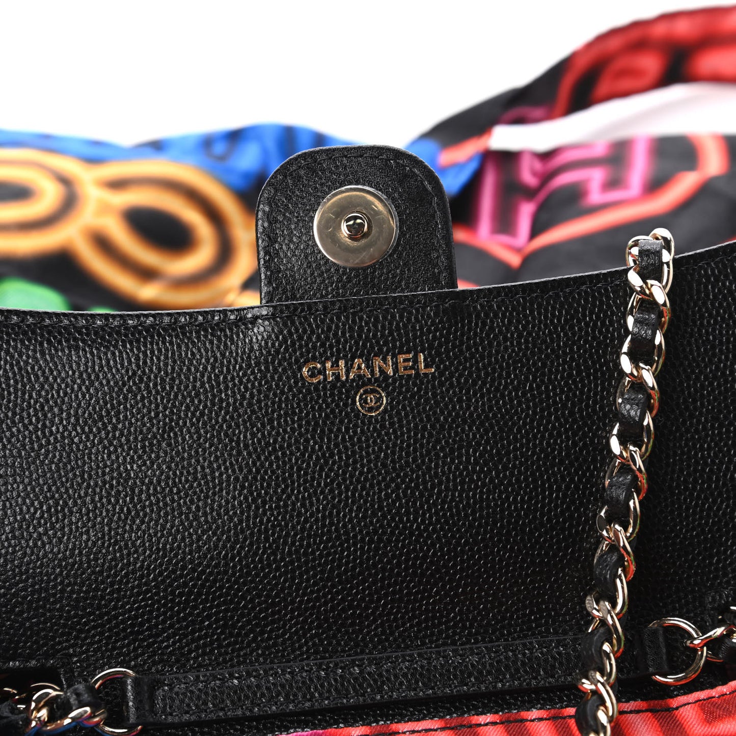 Caviar Fabric Quilted Foldable Tote With Chain Black Multicolor
