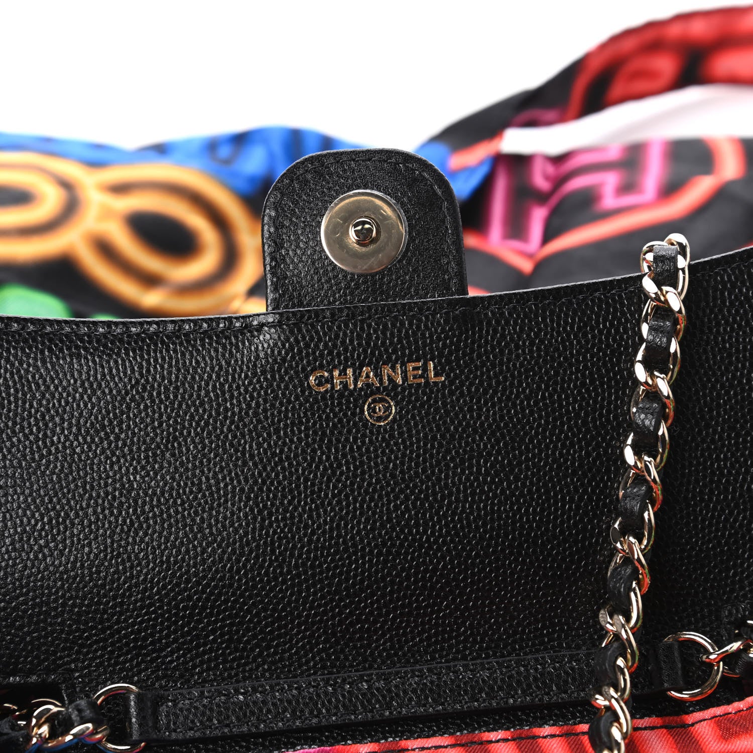 Chanel Caviar Fabric Quilted Foldable Tote With Chain Black Multicolor 14 of 18