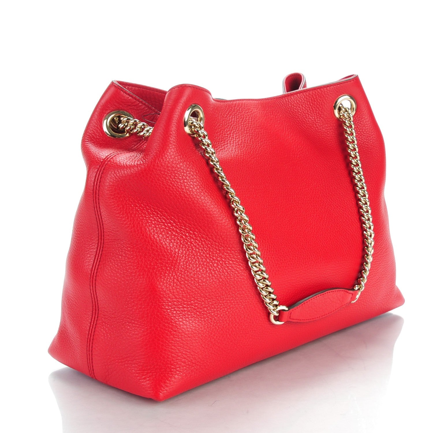 Gucci Pebbled Calfskin Medium Soho Chain Shoulder Bag Red 3 of 7