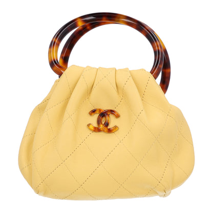 Chanel Lambskin Plexiglass Tortoise Shell Quilted Mini Pouch Yellow 1 of 10