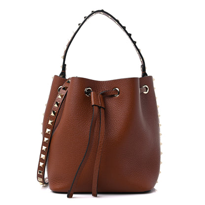 Valentino Garavani Grained Calfskin Rockstud Bucket Bag Saddle Brown 1 of 7