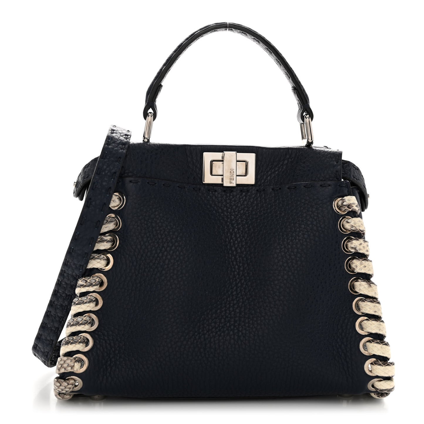 Cuoio Romano Selleria Elaphe Lace Up Mini Peekaboo Iconic Satchel Blue Notte Natural