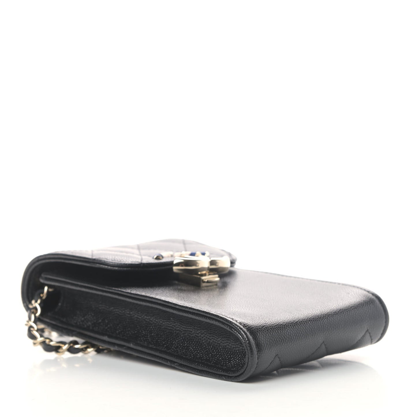 Caviar Quilted Phone Case With Chain Black