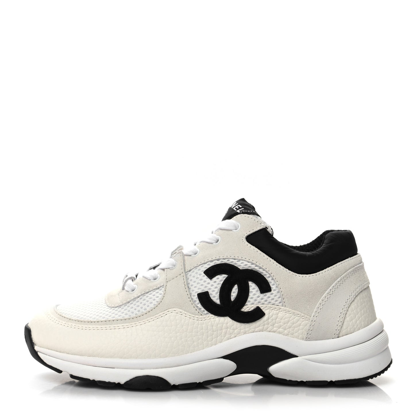 Mesh Suede Calfskin Grained Calfskin Womens CC Sneakers 37.5 White Black