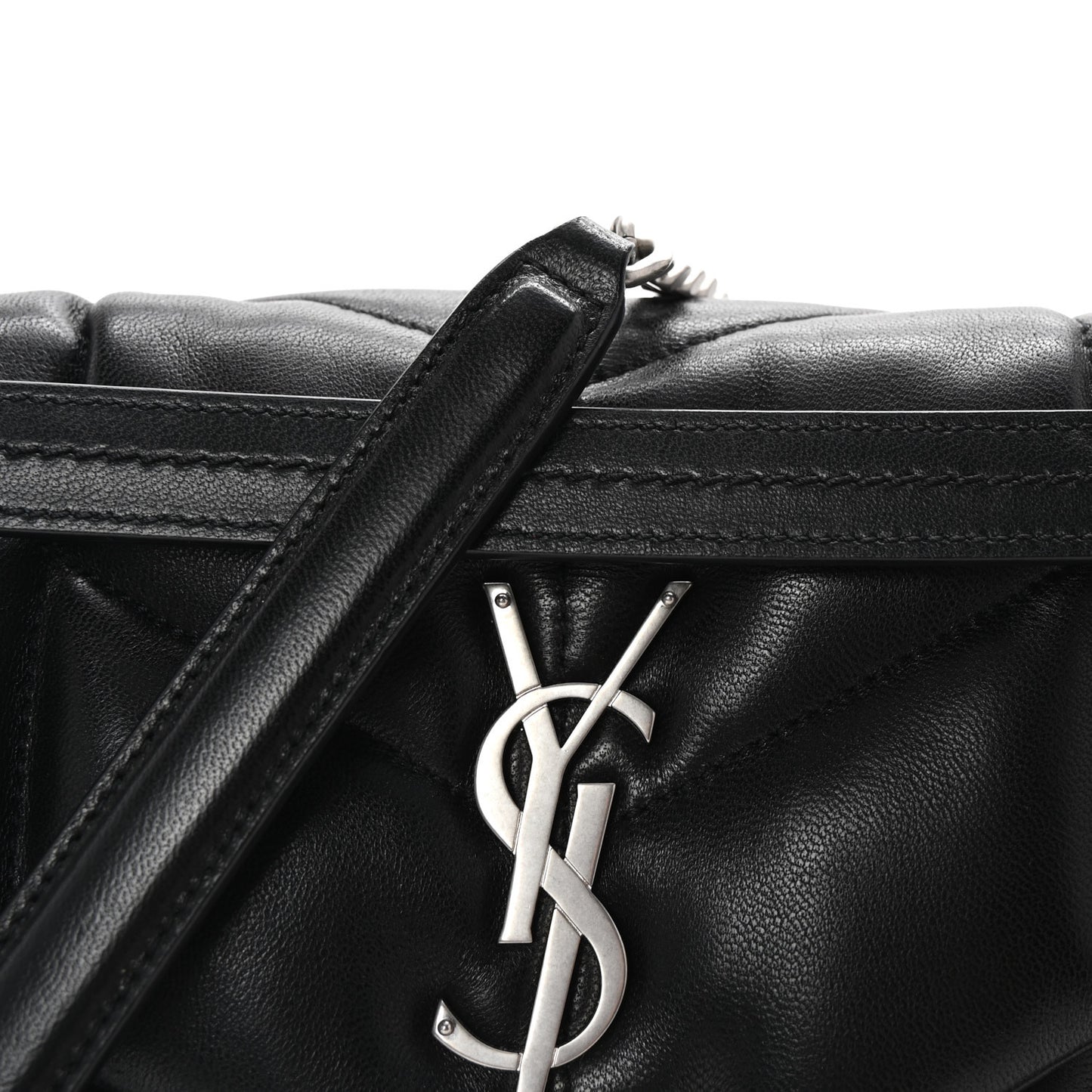 Lambskin Quilted Small Loulou Puffer Monogram Chain Satchel Black
