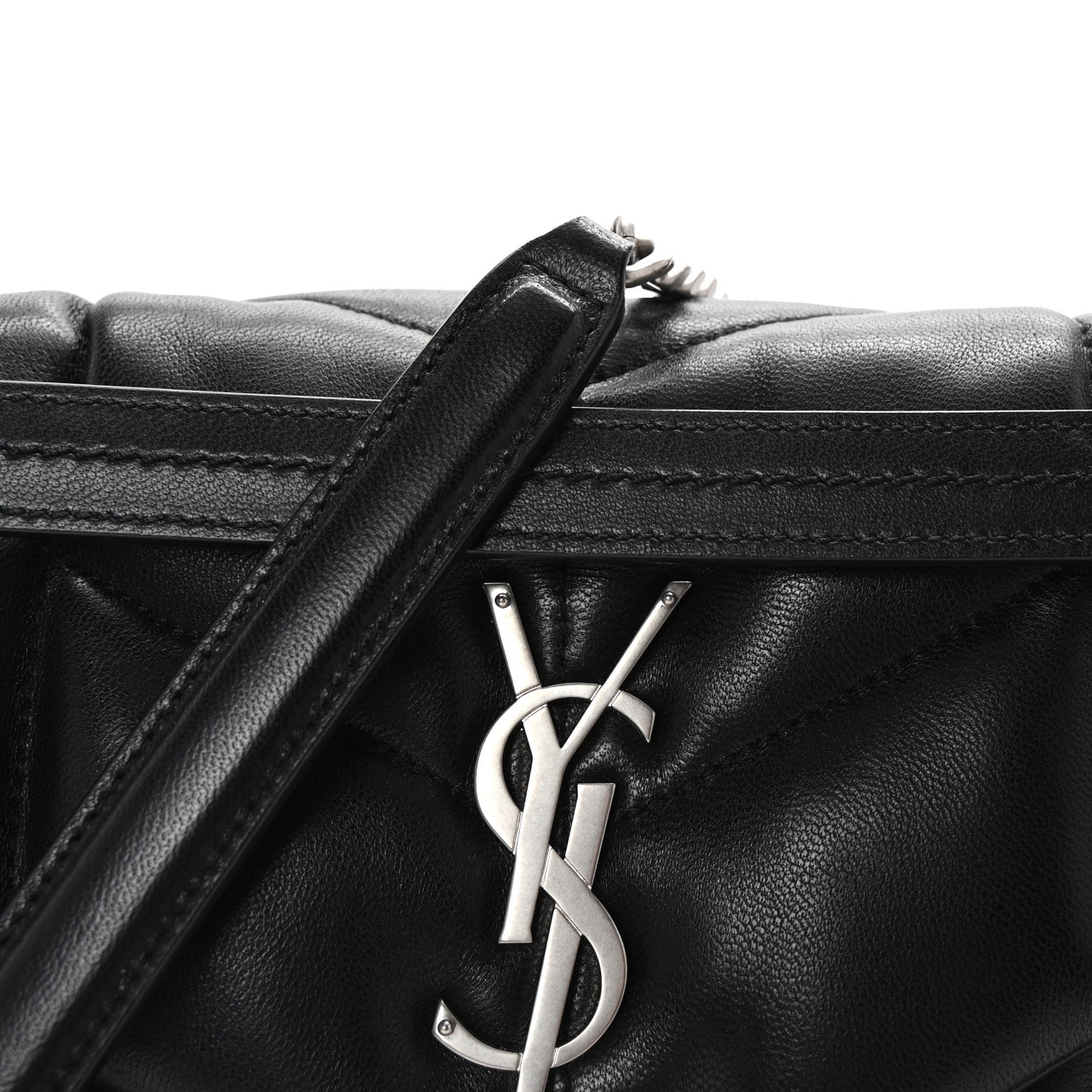 Saint Laurent Lambskin Quilted Small Loulou Puffer Monogram Chain Satchel Black 7 of 9