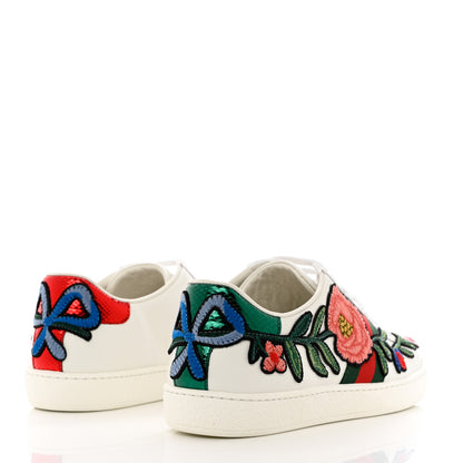 Gucci Calfskin Web Floral Embroidered Womens Ace Sneakers 37.5 White 4 of 9