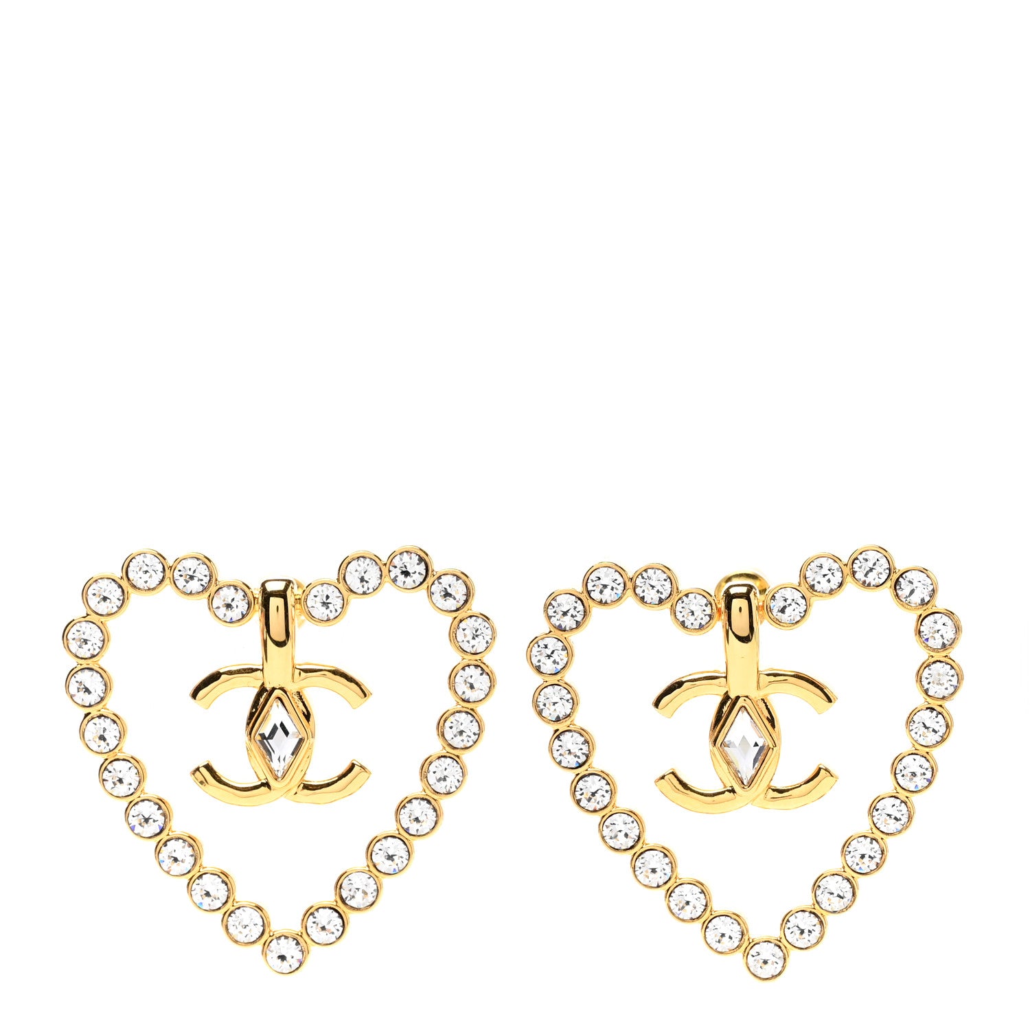Chanel Crystal Heart CC Earrings Gold 1 of 4