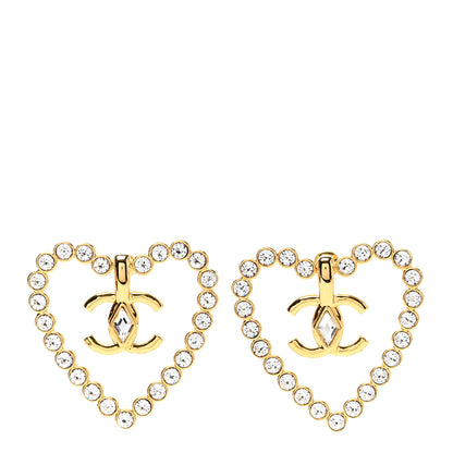 Chanel Crystal Heart CC Earrings Gold 1 of 4