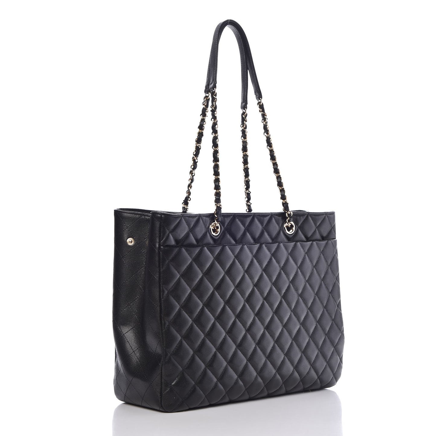 Caviar Quilted Large Shopping Tote Black