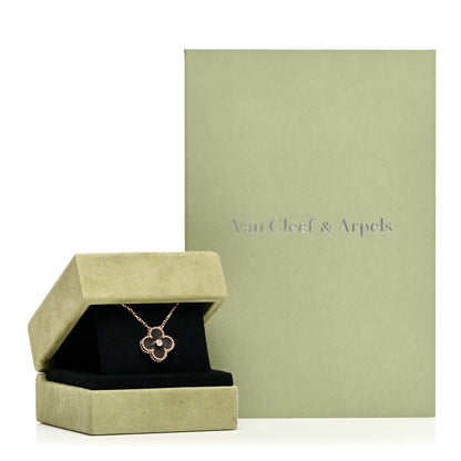 Van Cleef & Arpels 18K Rose Gold Diamond Silver Obsidian Vintage Alhambra Pendant Necklace 6 of 6