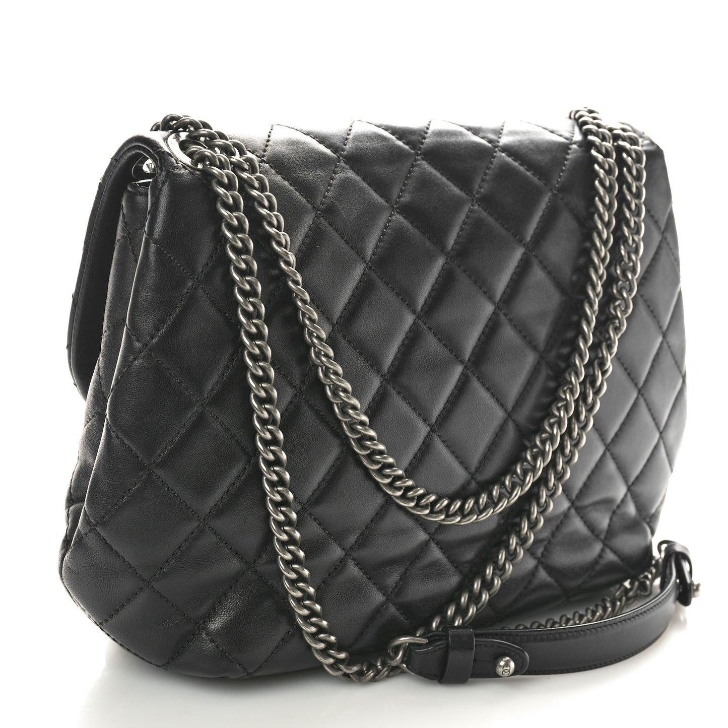 Lambskin Quilted Large Daily Supple Flap Black