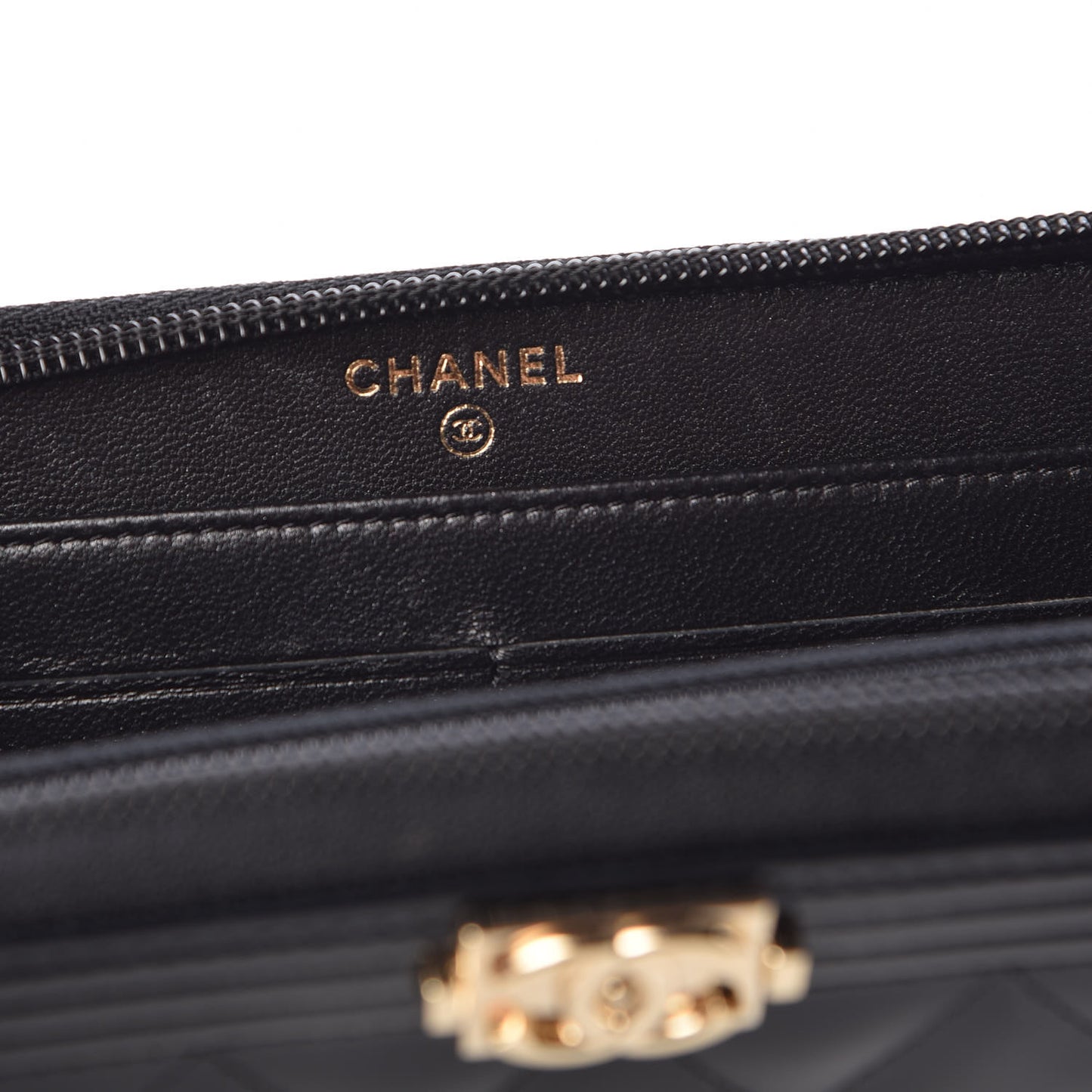 Glazed Calfskin Boy Zip Around Wallet Black