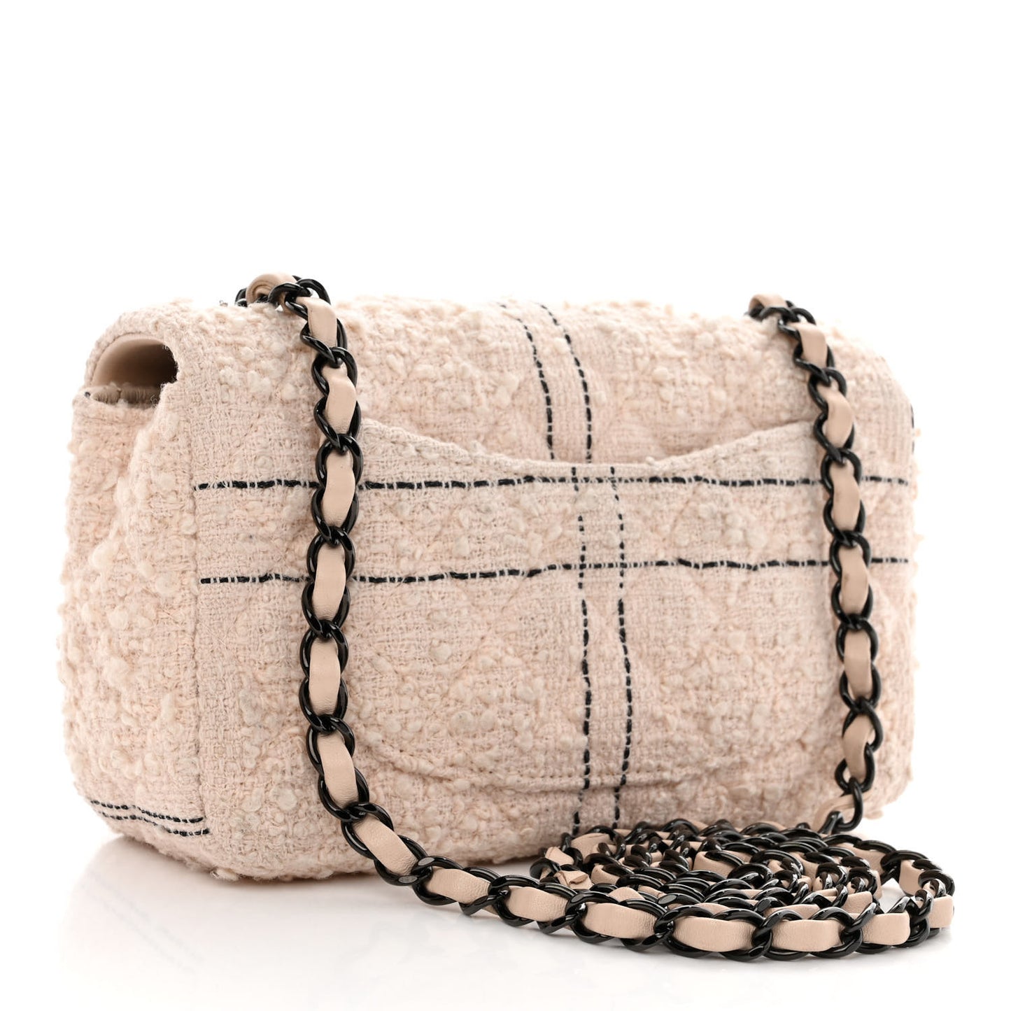 Tweed Quilted Mini Rectangular Flap Light Pink Black