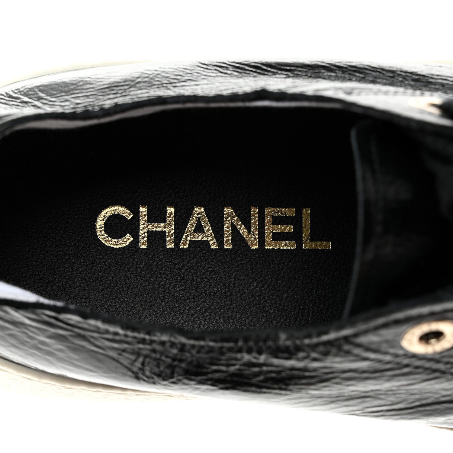 Chanel Shiny Aged Calfskin Womens CC Platform Sneakers 40 Black 7 of 9