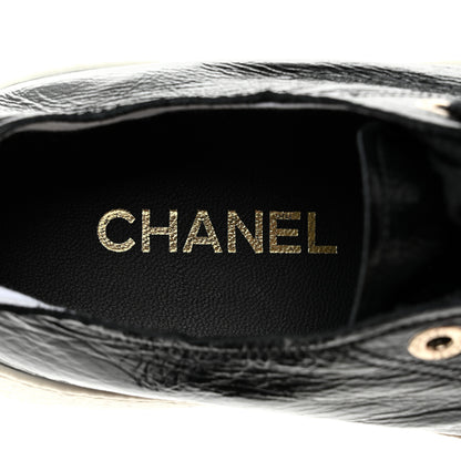 Chanel Shiny Aged Calfskin Womens CC Platform Sneakers 40 Black 7 of 9