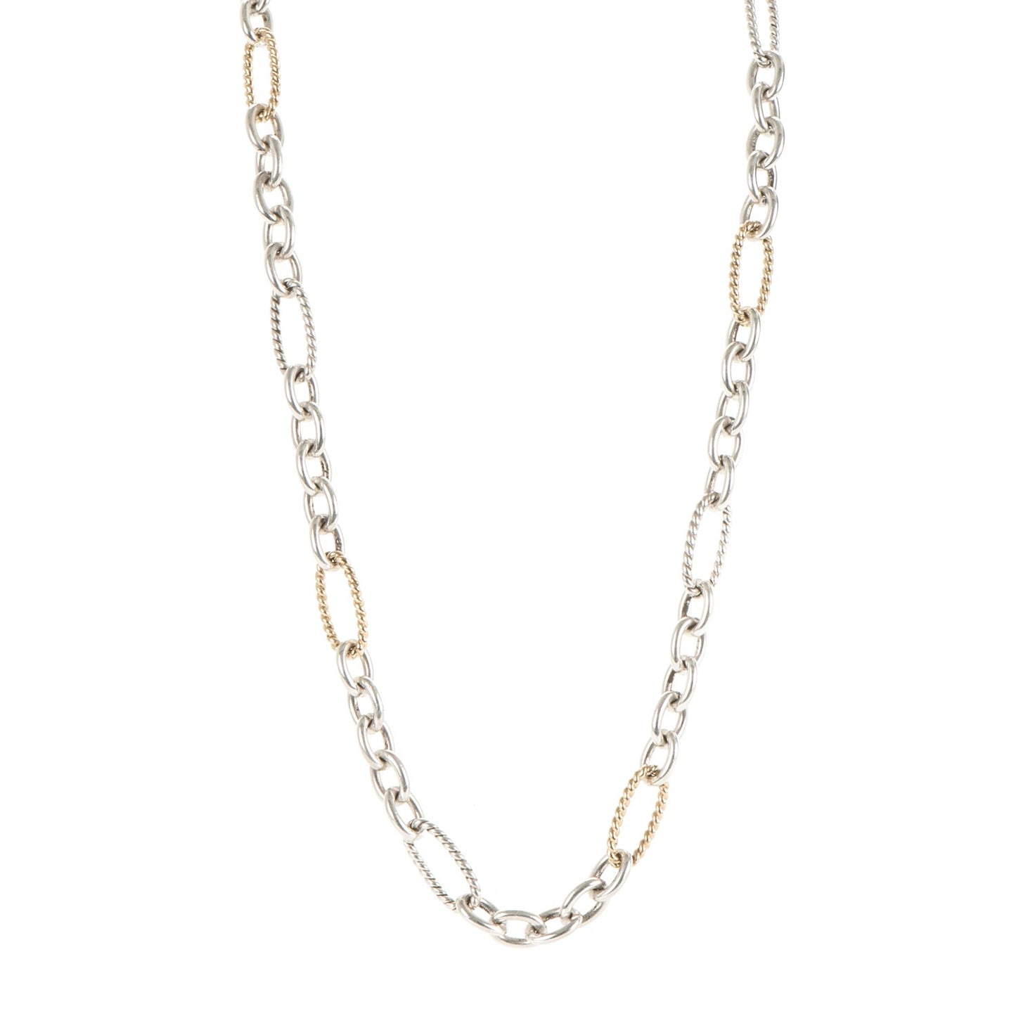 Sterling Silver 18K Gold Figaro Chain Long Necklace