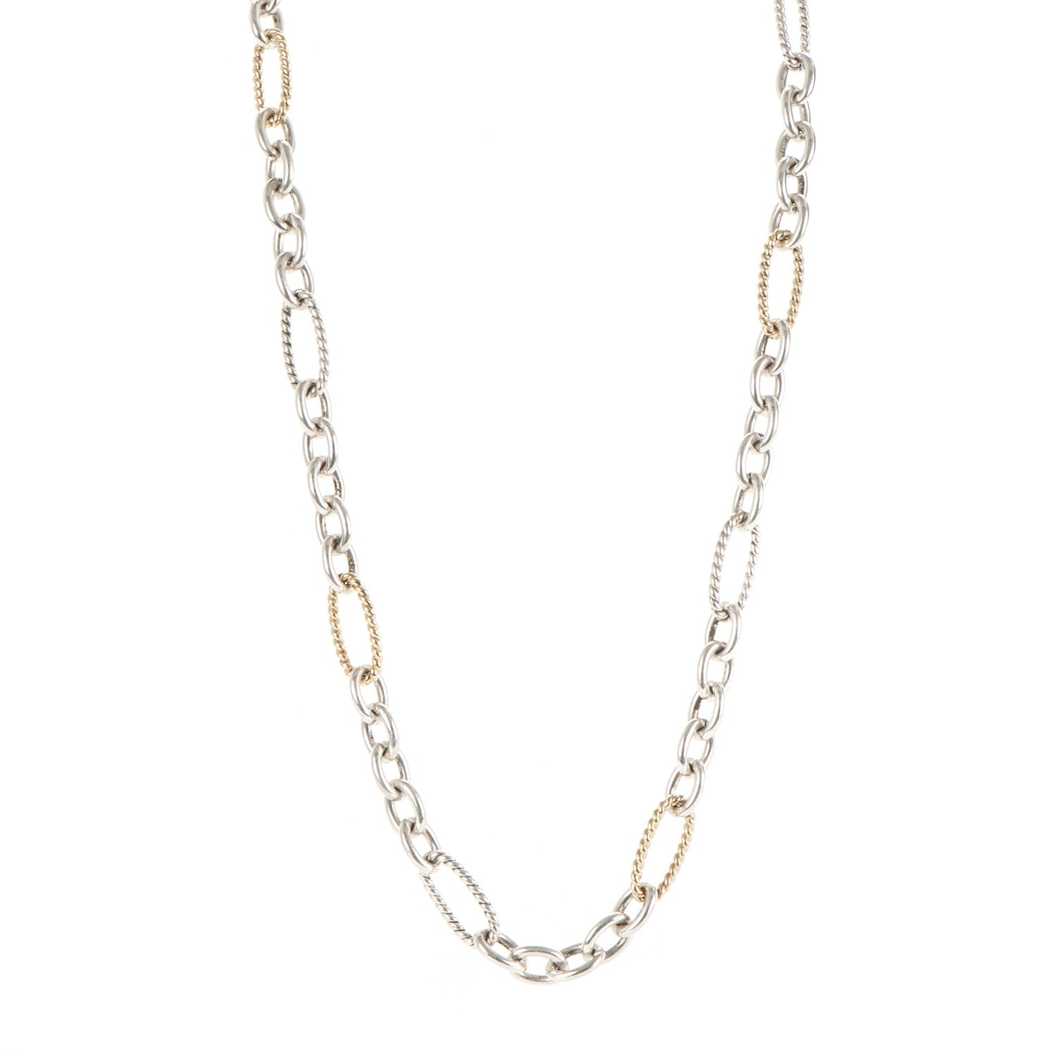 David Yurman Sterling Silver 18K Gold Figaro Chain Long Necklace 1 of 3