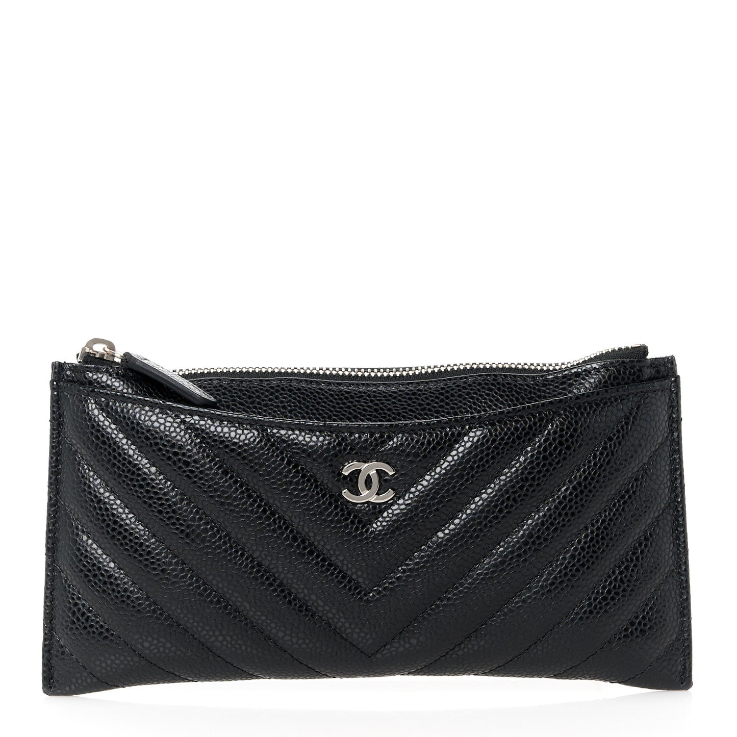 Caviar Chevron Quilted Zip Pouch Black