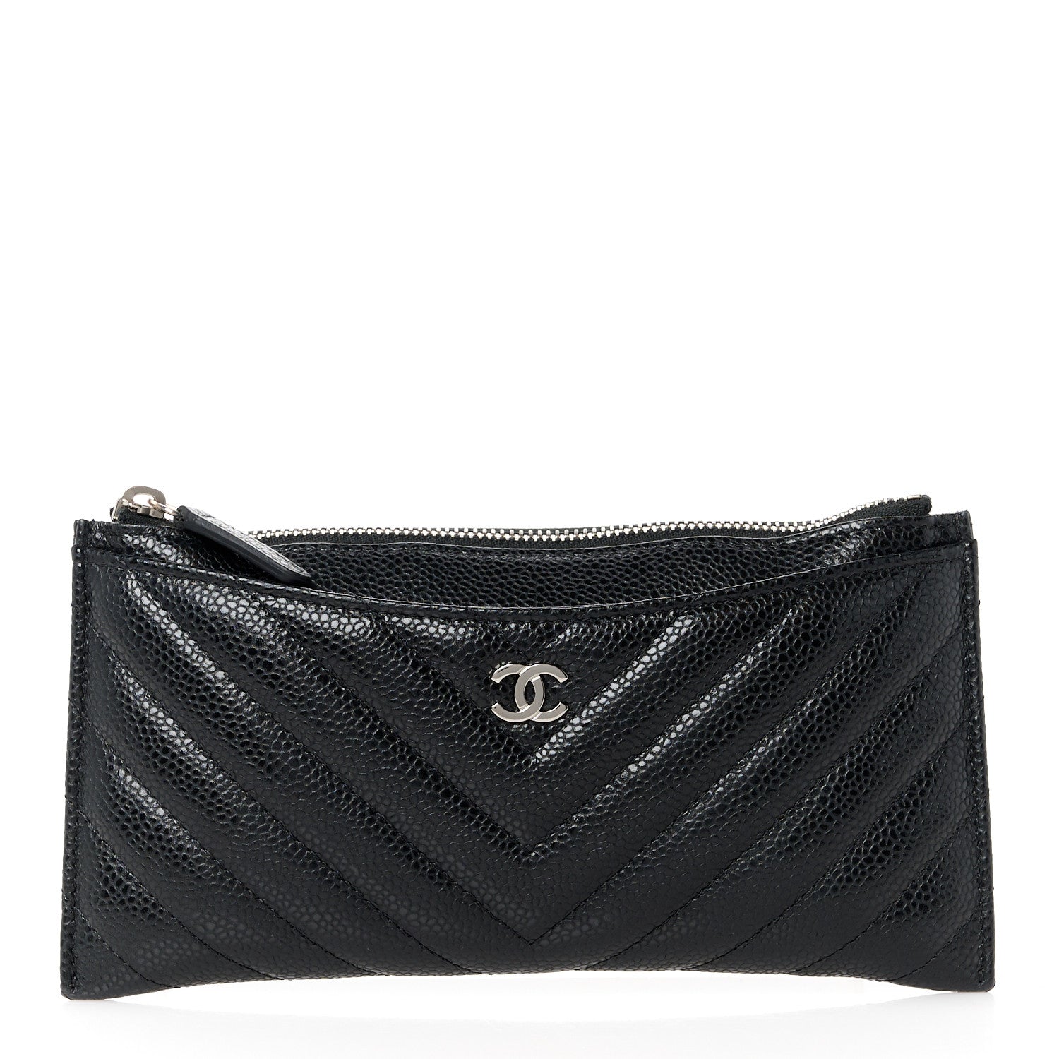 Chanel Caviar Chevron Quilted Zip Pouch Black 1 of 10