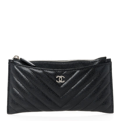Chanel Caviar Chevron Quilted Zip Pouch Black 1 of 10