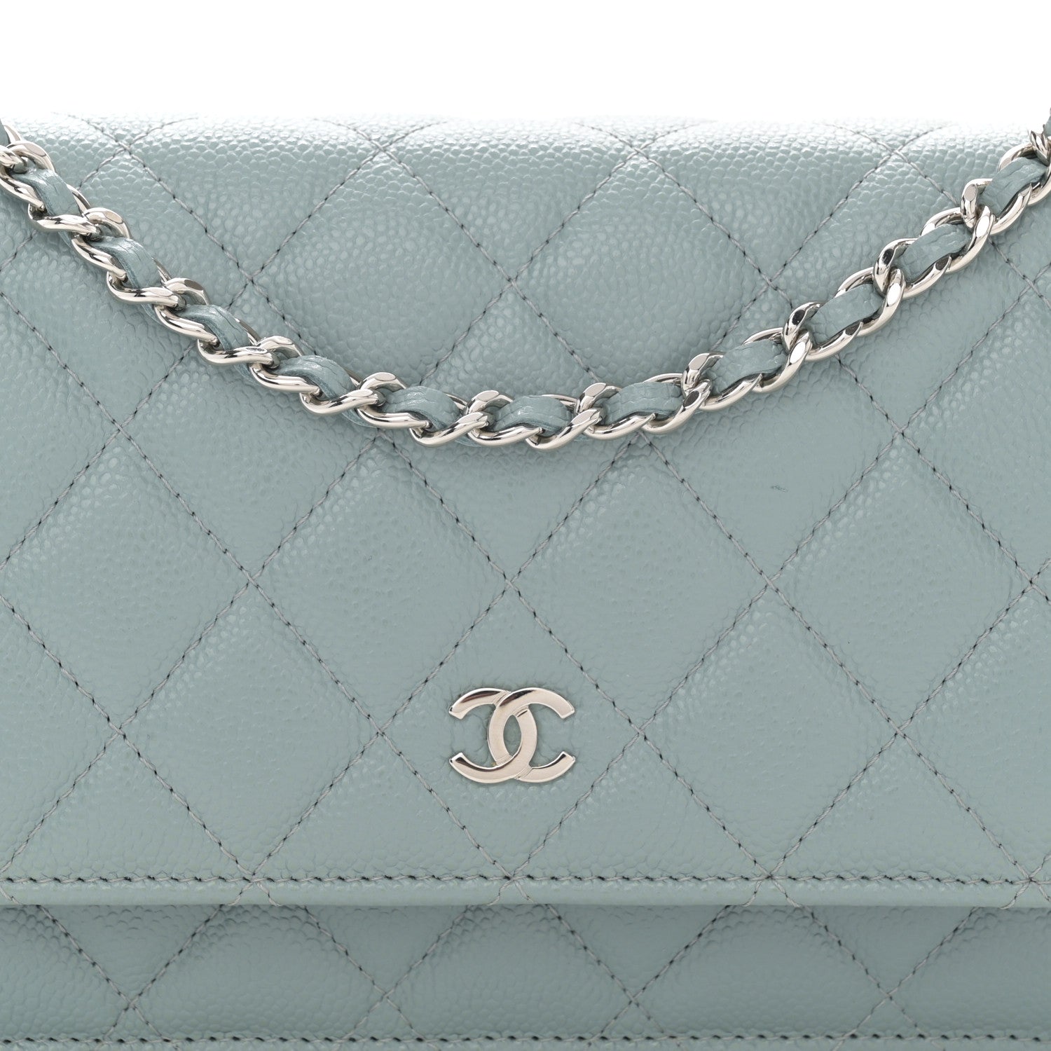 Chanel Caviar Quilted Wallet on Chain WOC Light Blue 9 of 11