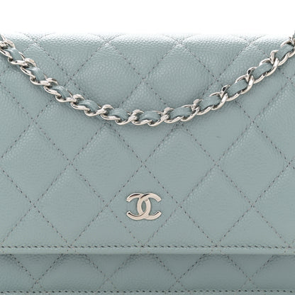 Chanel Caviar Quilted Wallet on Chain WOC Light Blue 9 of 11
