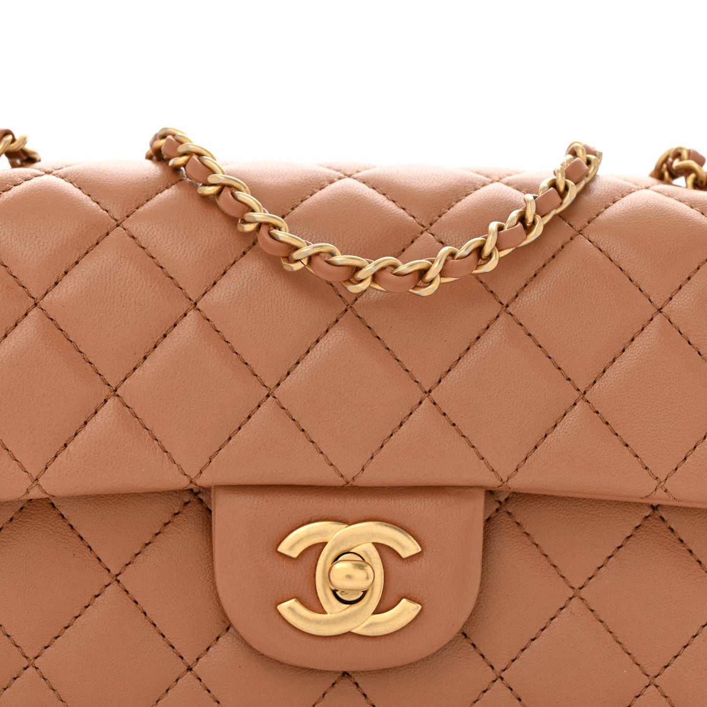 Lambskin Quilted Mini Rectangular Pearl Crush Flap Brown