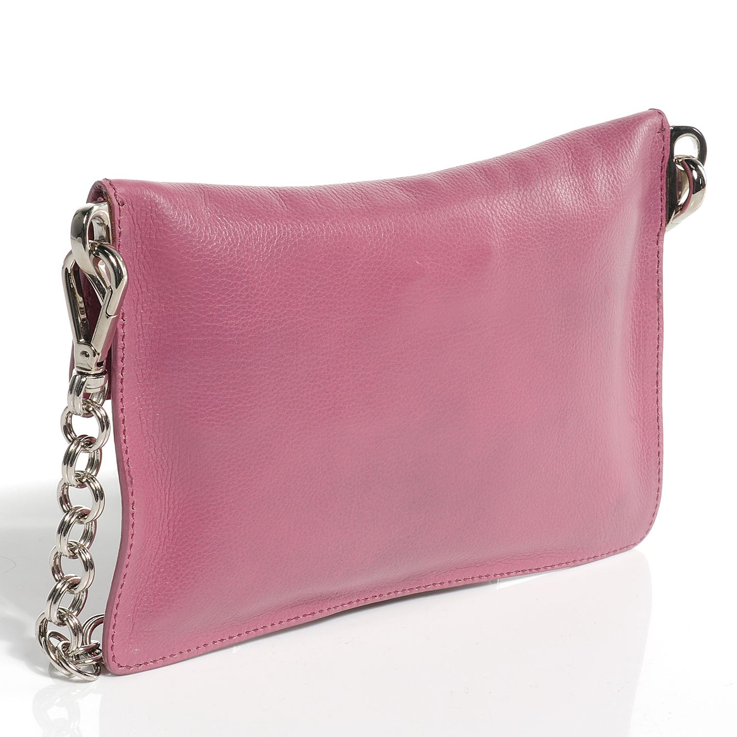 Leather Detachable Chain Clutch Pink