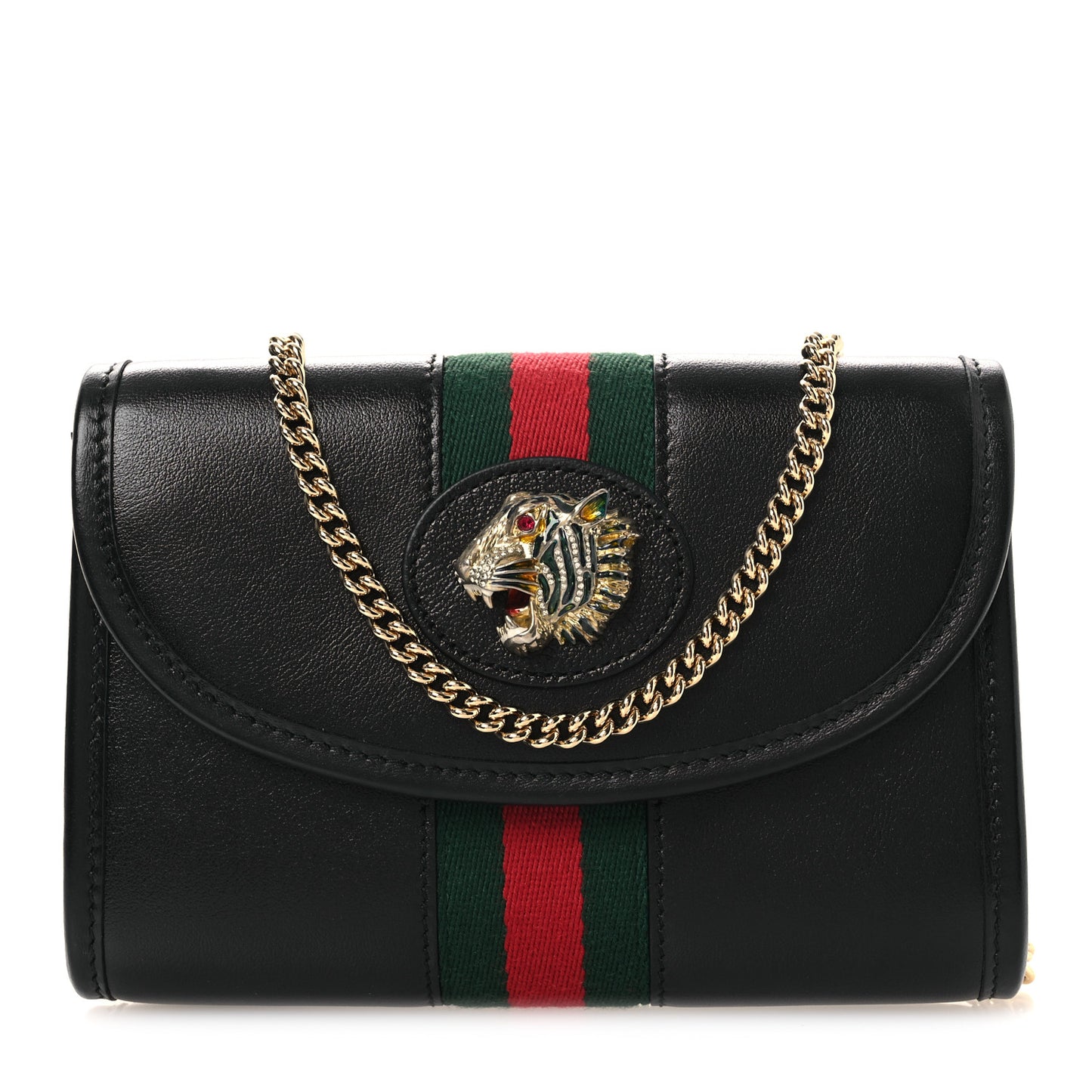 Textured Calfskin Web Mini Rajah Slim Flap Shoulder Bag Black