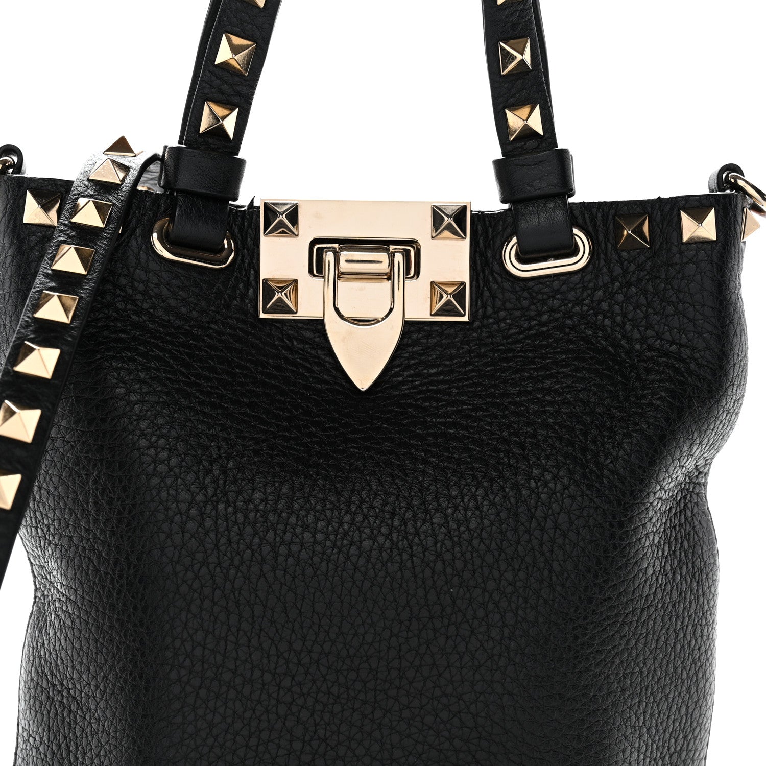 Valentino Garavani Pebbled Calfskin Rockstud Bucket Bag Black 7 of 10