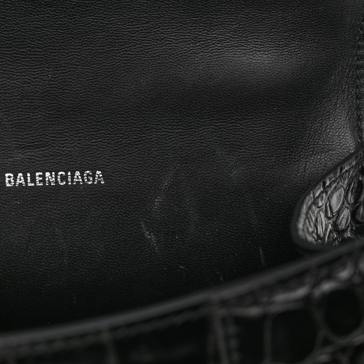 Balenciaga Shiny Calfskin Monochrome Crocodile Embossed Hourglass Top Handle Bag XS Black 11 of 17