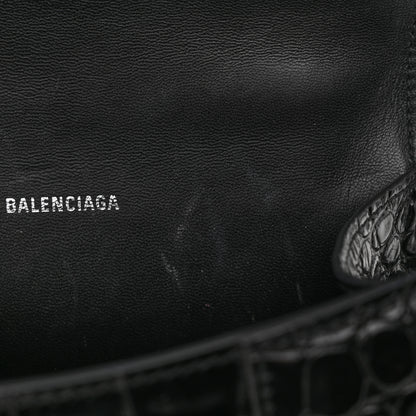 Balenciaga Shiny Calfskin Monochrome Crocodile Embossed Hourglass Top Handle Bag XS Black 11 of 17