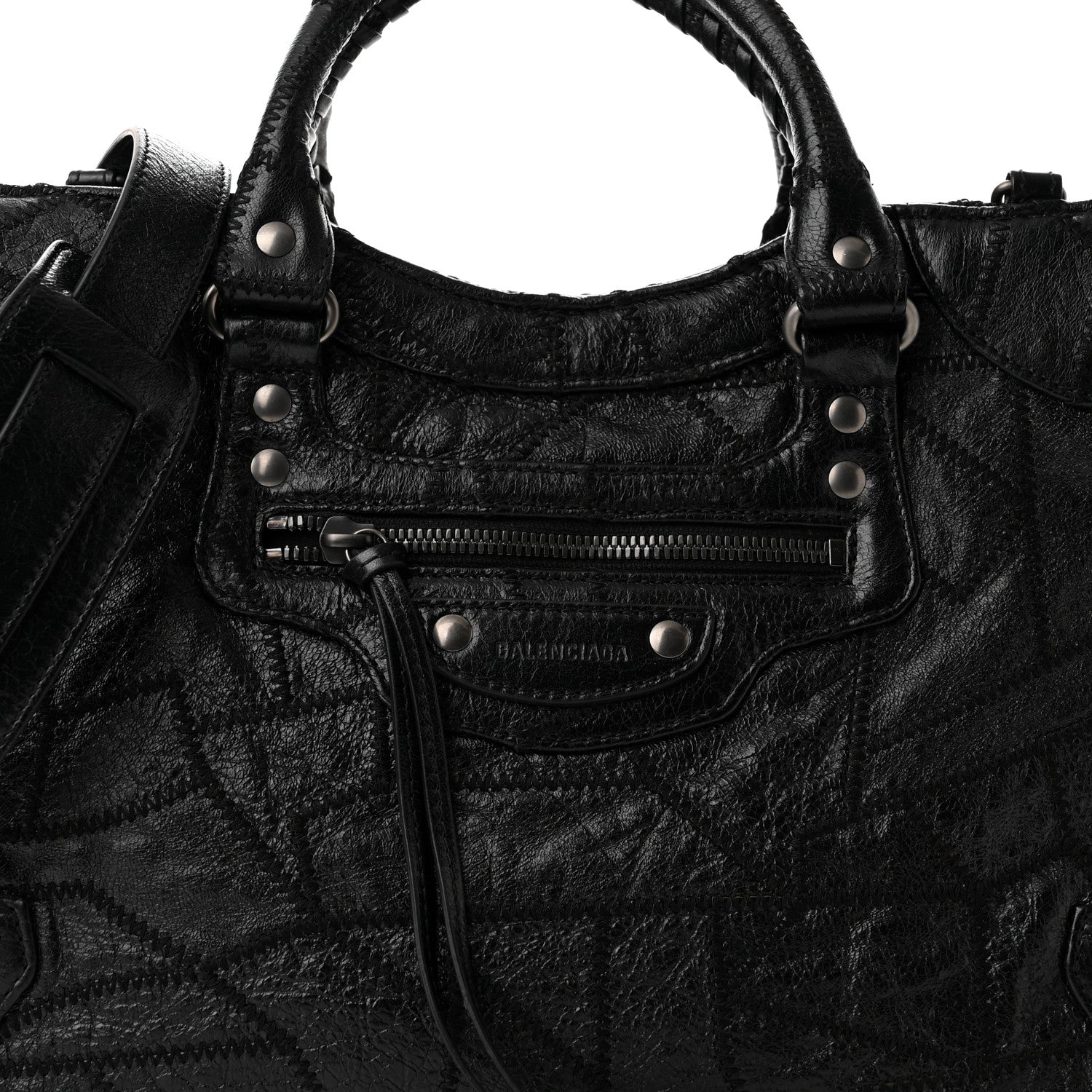 Balenciaga Calfskin Patchwork Stitched Neo Classic Silver Hardware City Black 8 of 10