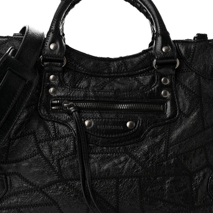 Balenciaga Calfskin Patchwork Stitched Neo Classic Silver Hardware City Black 8 of 10