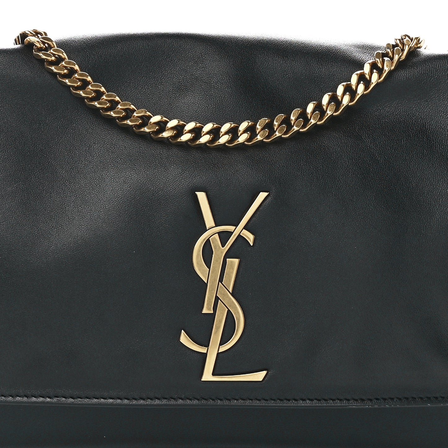 Smooth Calfskin Suede Medium Reversible Monogram Kate Satchel Black