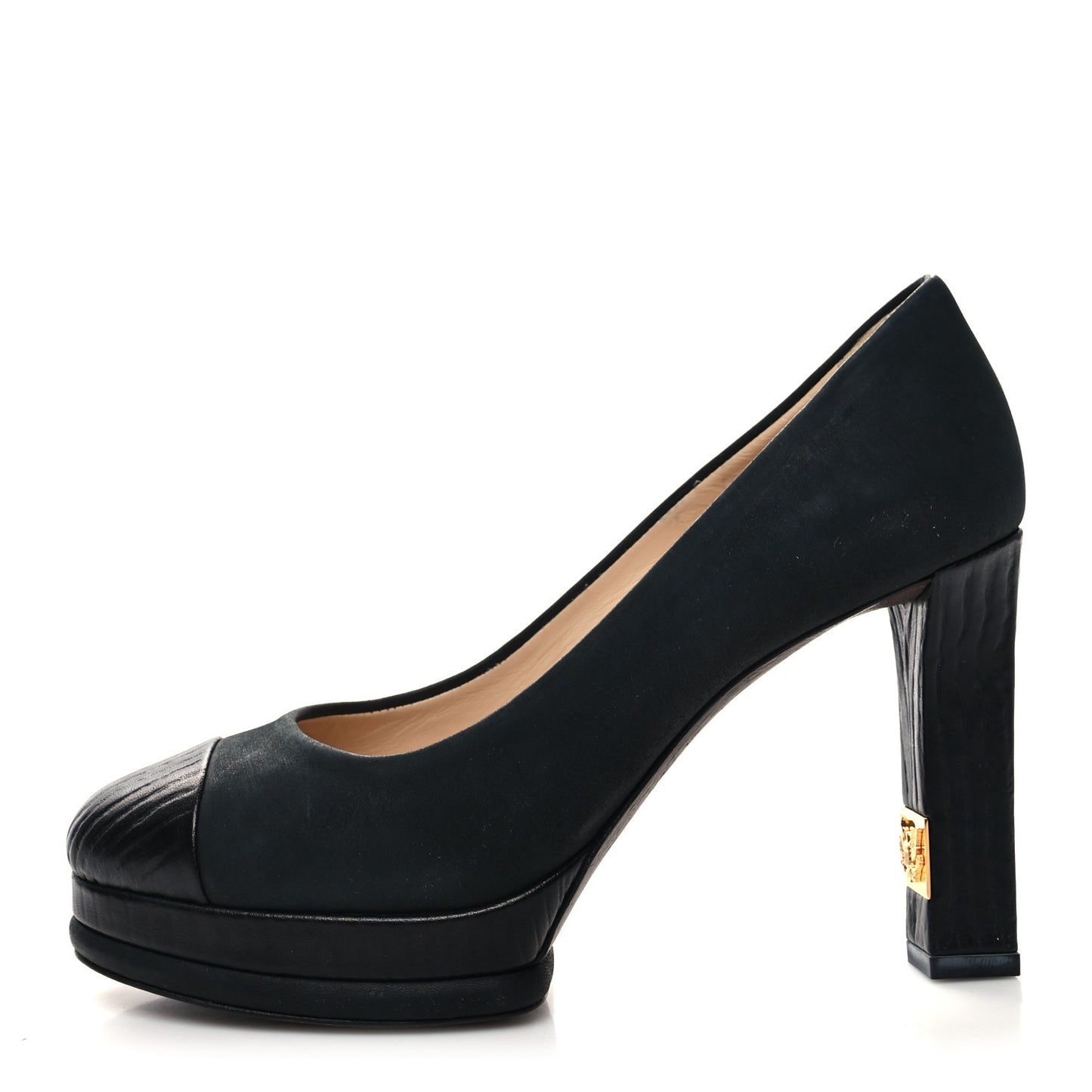 Wax Suede Wood Pumps 38 Black Brown