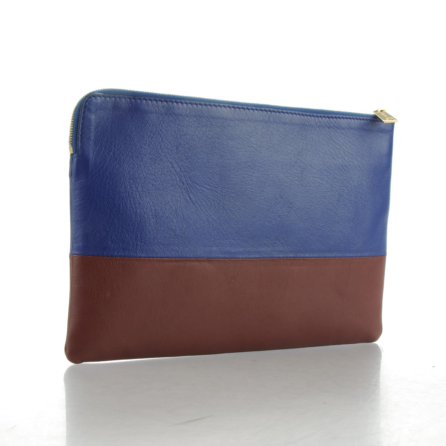 Celine Lambskin Bi-Color Solo Clutch Pouch Royal Blue Burgundy Brown 3 of 9