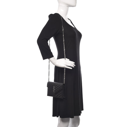 Saint Laurent Grain De Poudre Matelasse Chevron Monogram Envelope Chain Wallet Black 2 of 10