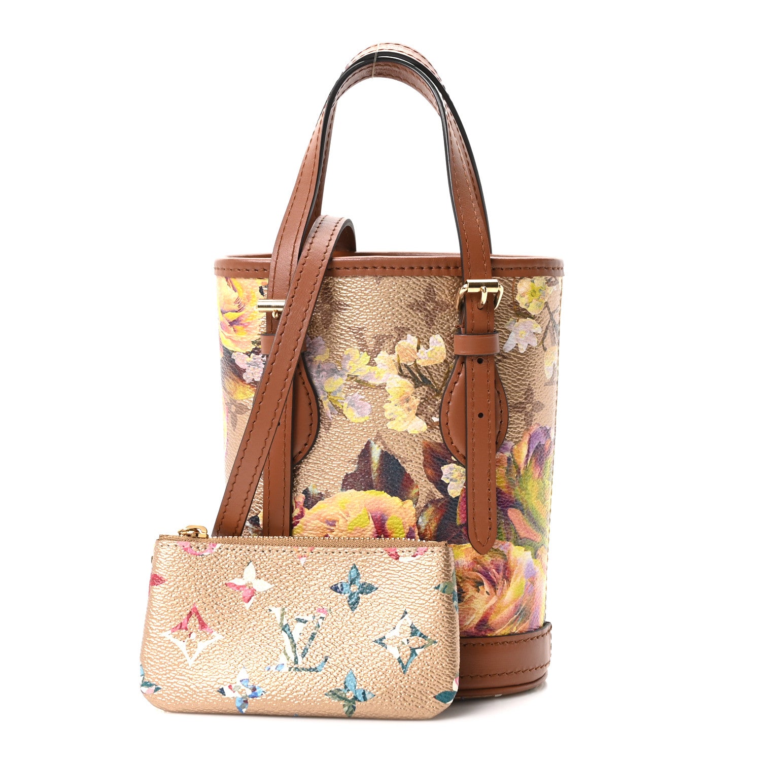 Louis Vuitton Metallic Monogram LV Garden Nano Bucket Bag Gold 3 of 11